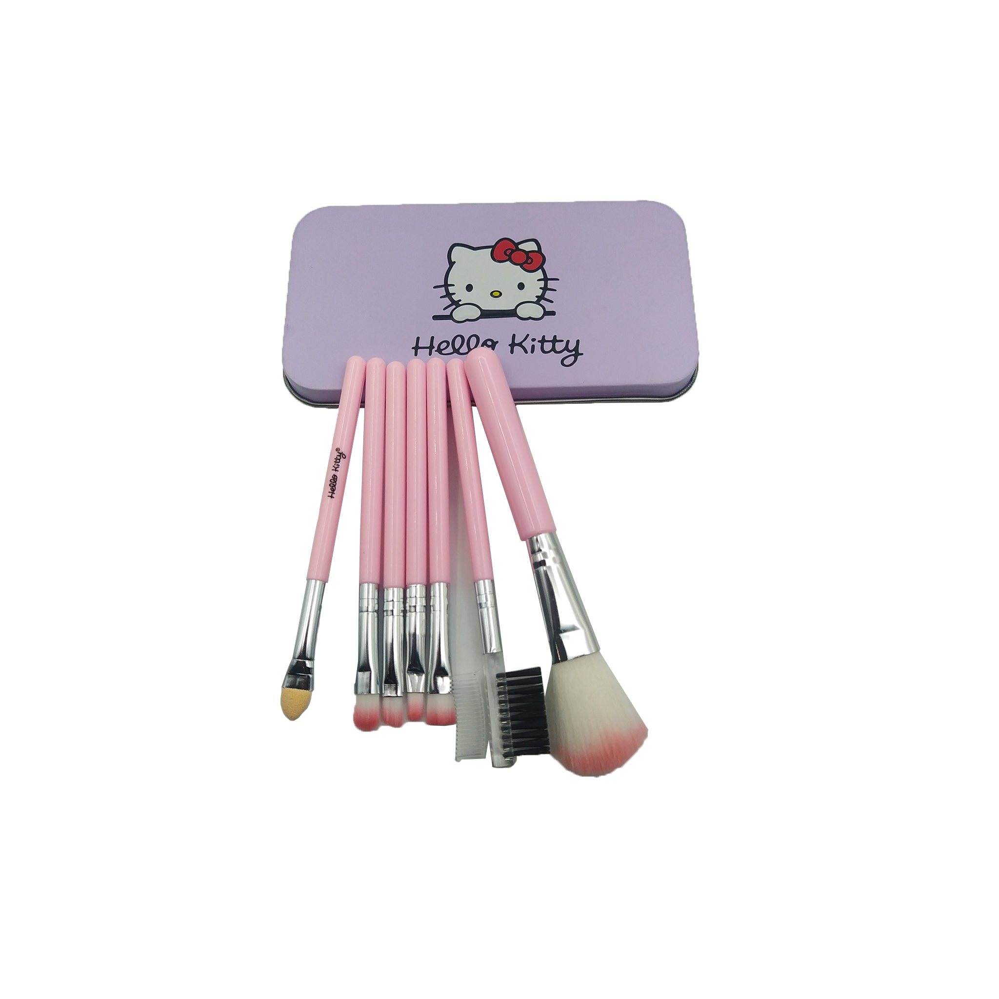 Fameza ello Kitty Set of 7 Pieces Complete Makeup Mini Brush Kit with a  Storage Plastic Box