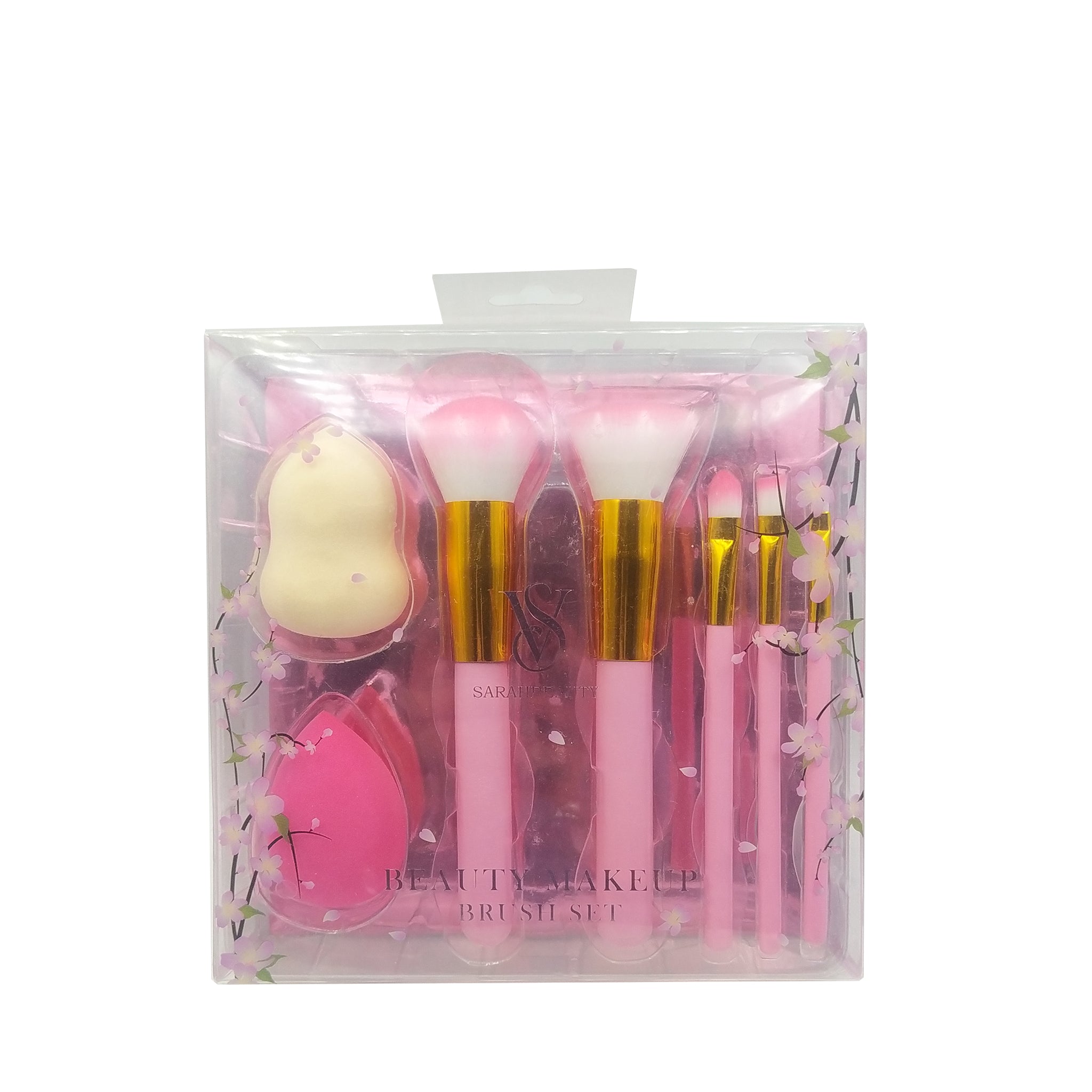 VS SARAHBEAUTY MAKEUP BRUSH SET WITH 2 POWDER PUFF SPONGE - Lipcara