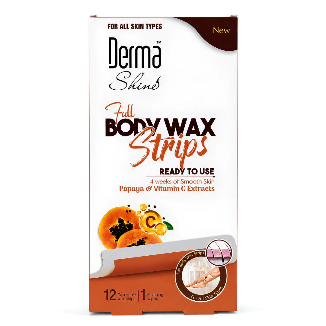 Derma Shine Full Body Wax Strips - Papaya & Vitamin C Extracts - Lipcara