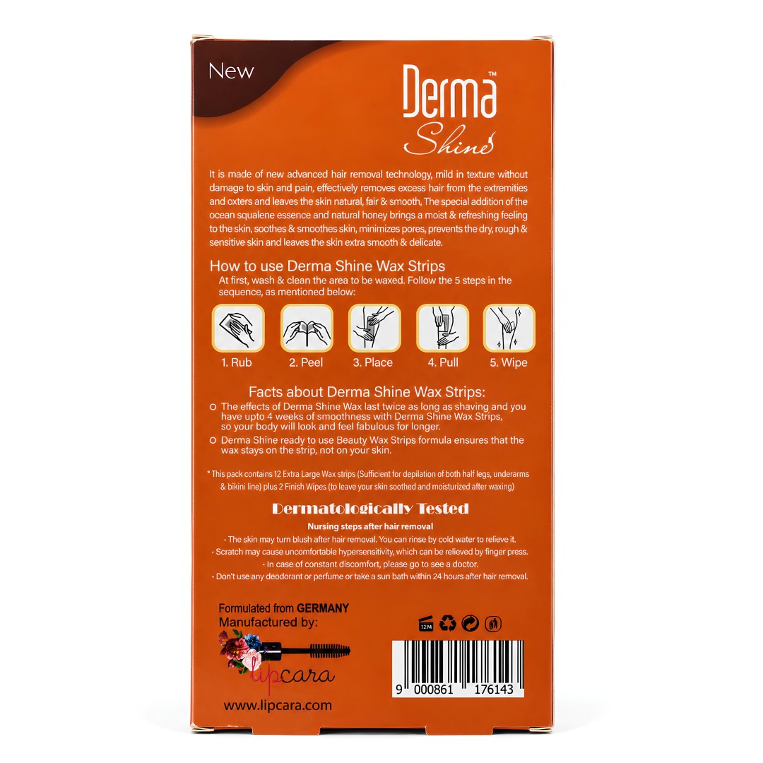 Derma Shine Full Body Wax Strips - Papaya & Vitamin C Extracts - Lipcara