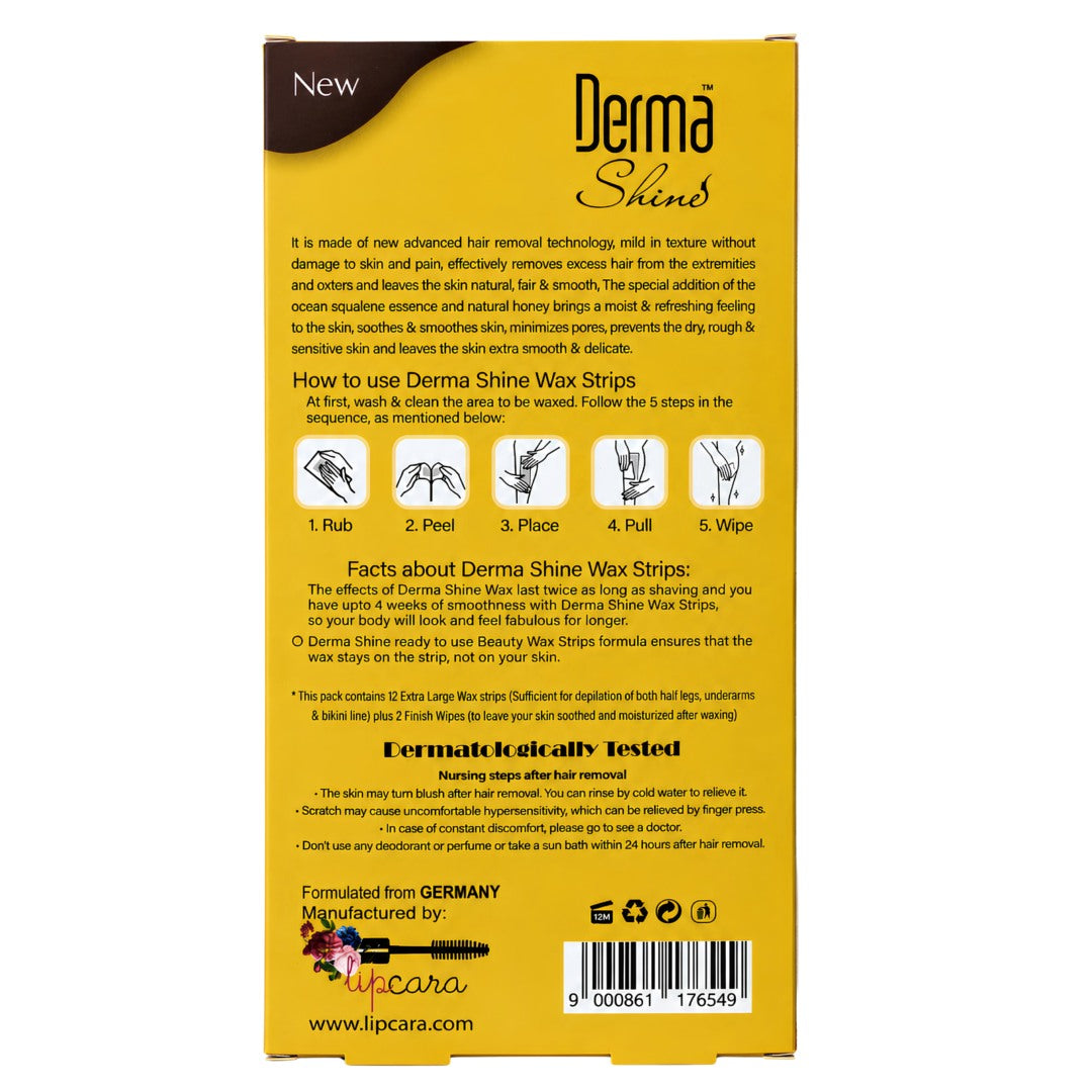 Derma Shine Full Body Wax Strips - Honey & Lemon Extracts - Lipcara