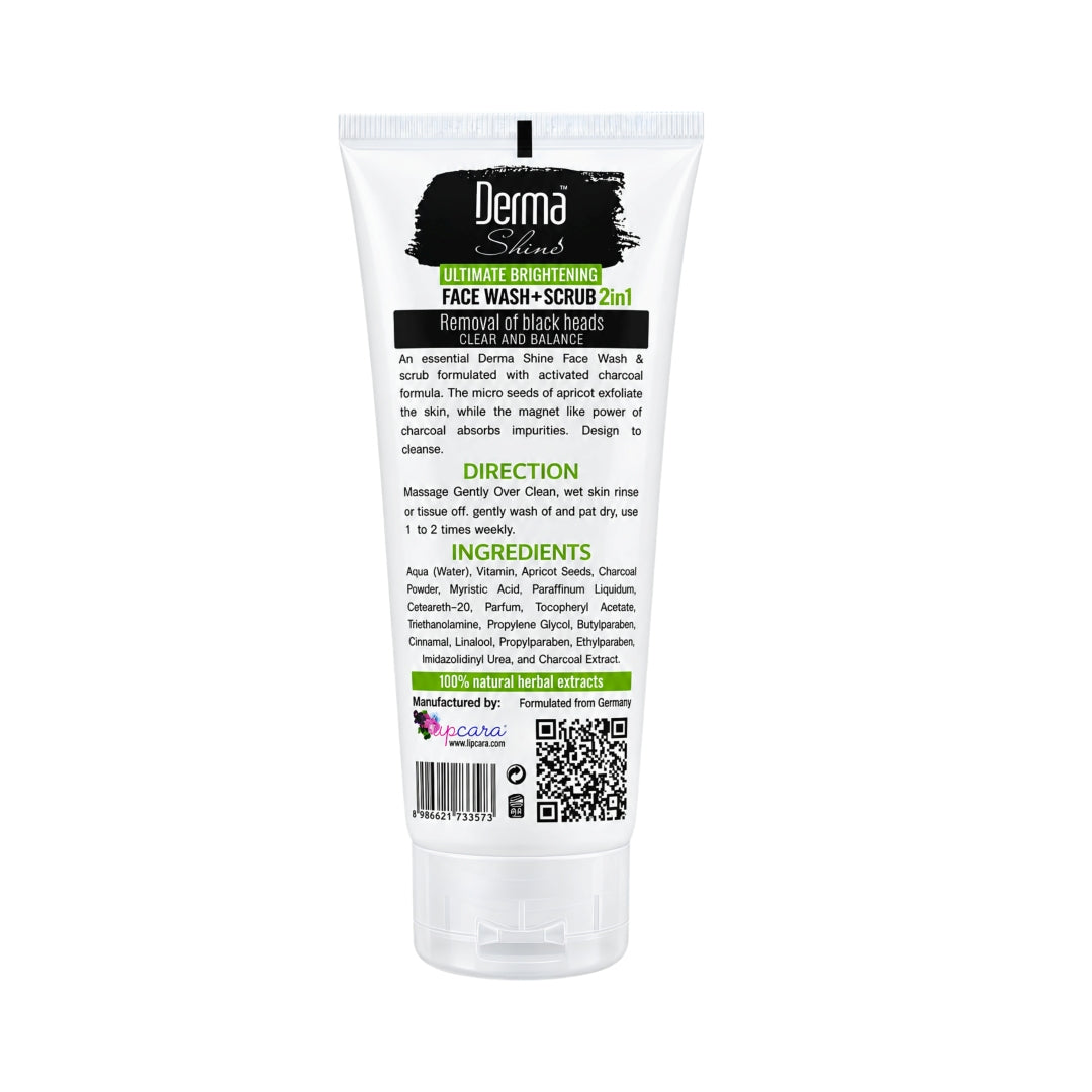 Derma Shine Charcoal Face Wash+Scrub (2 in 1) - Lipcara