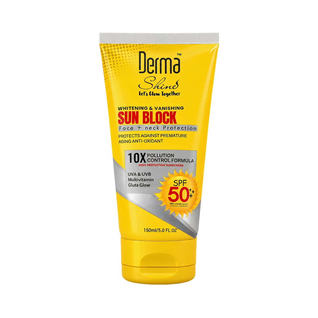 Derma Shine Sun Block SPF 50++ Sunscreen – Face & Neck Protection 150ml - Lipcara