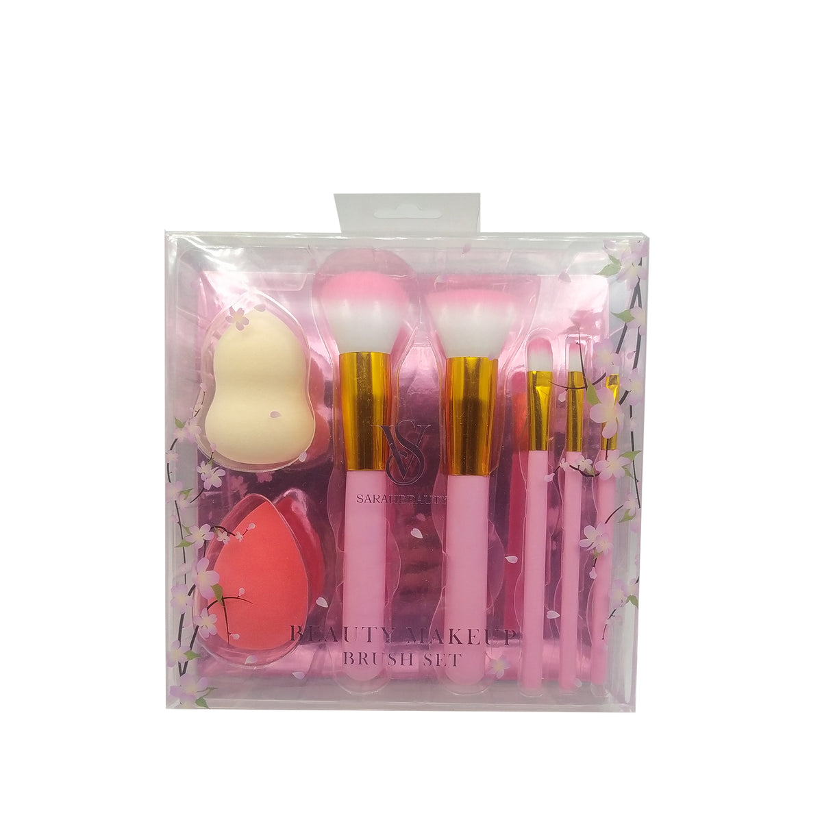 VS SARAHBEAUTY MAKEUP BRUSH SET WITH 2 POWDER PUFF SPONGE - Lipcara