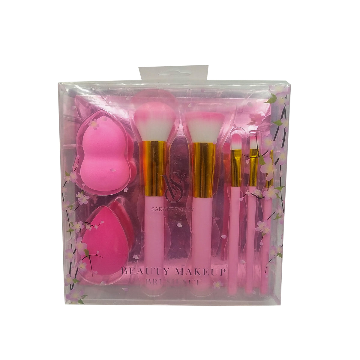 VS SARAHBEAUTY MAKEUP BRUSH SET WITH 2 POWDER PUFF SPONGE - Lipcara